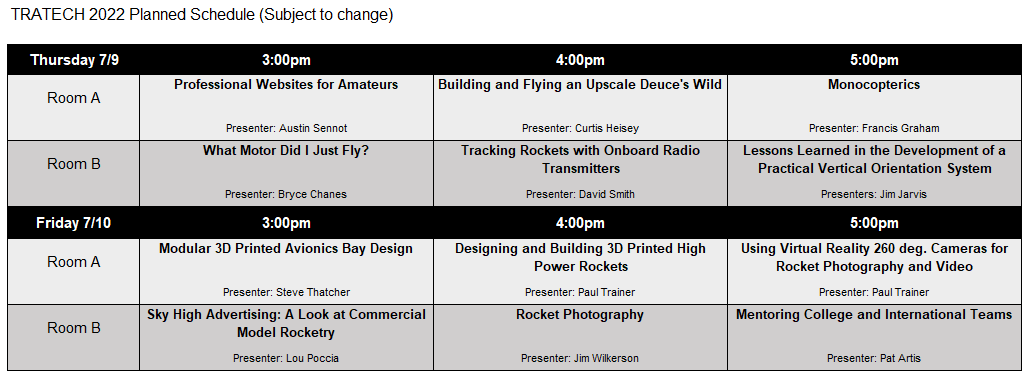 TRATech 2022 Proposed Schedule